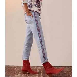 Anthropologie Pilcro Vintage Straight Jeans Embroidered Side Stripe Size 30